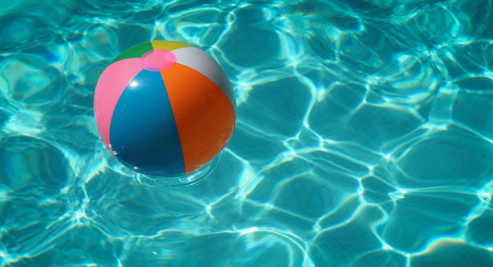 beach ball floating in a pool
